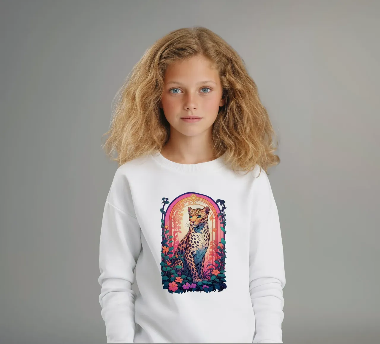 Leopard with Flowers Art Nouveau felpa bambino da Eva Nev
