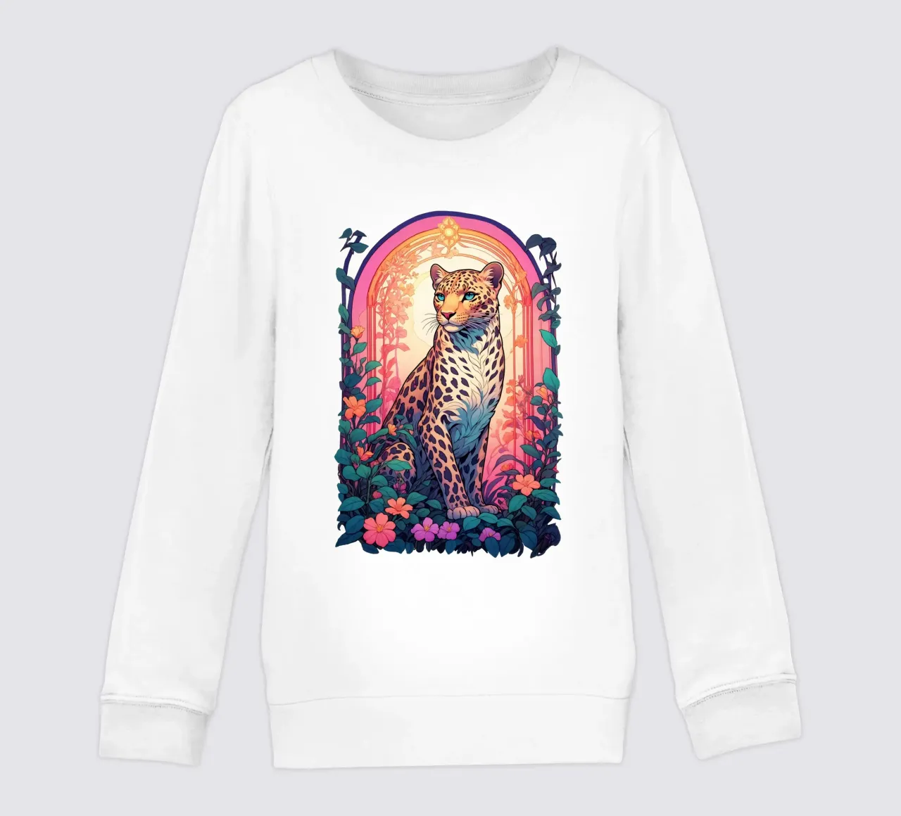 Leopard with Flowers Art Nouveau felpa bambino da Eva Nev