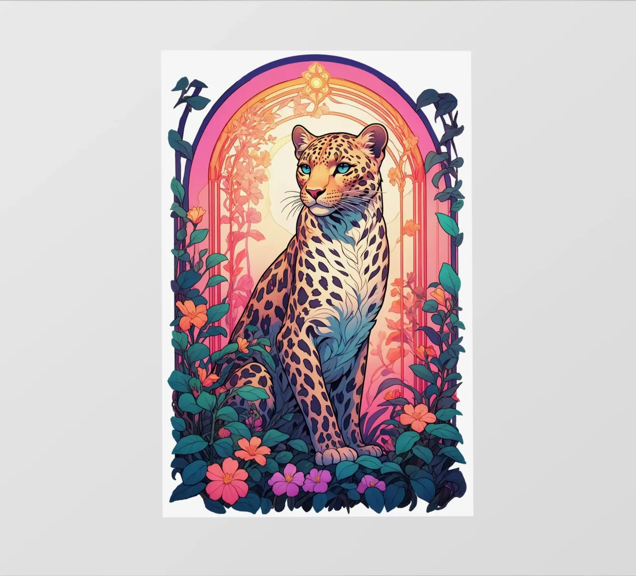 Leopard with Flowers Art Nouveau pellicola backlit da Eva Nev