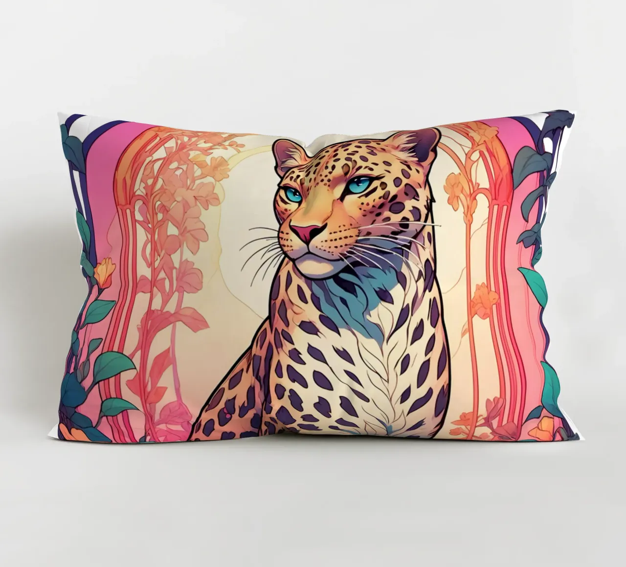 Leopard with Flowers Art Nouveau cuscino da Eva Nev