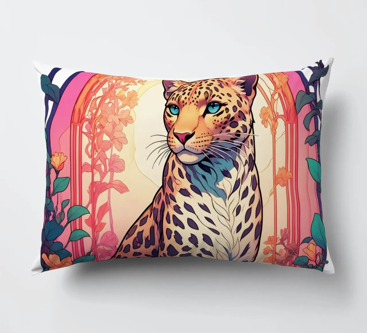 Leopard with Flowers Art Nouveau cuscino da Eva Nev