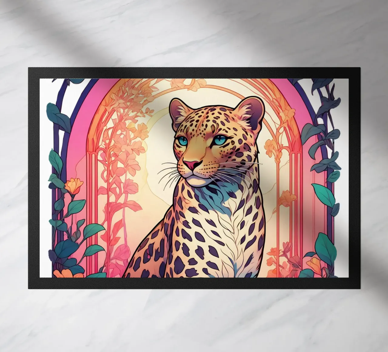 Leopard with Flowers Art Nouveau felpudo de Eva Nev