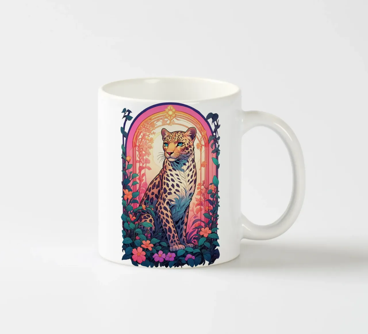 Leopard with Flowers Art Nouveau keramische mok van Eva Nev