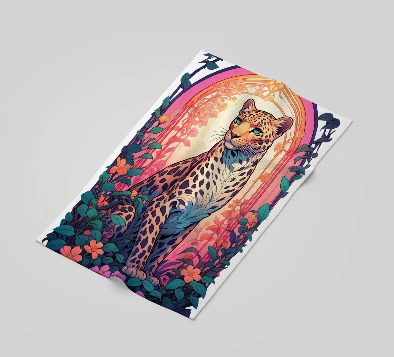 Leopard with Flowers Art Nouveau telo mare da Eva Nev