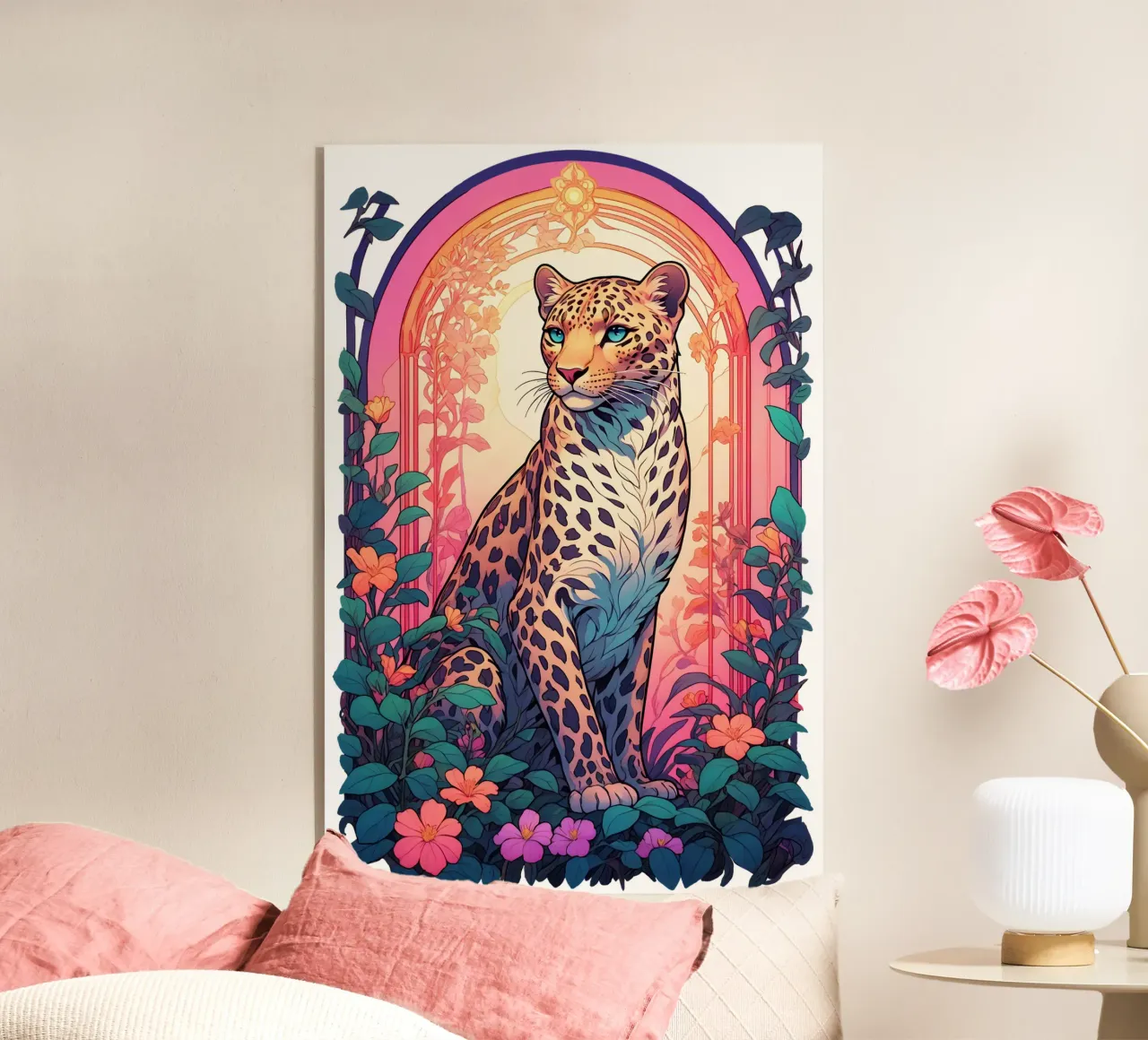 Leopard with Flowers Art Nouveau plexiglass da Eva Nev