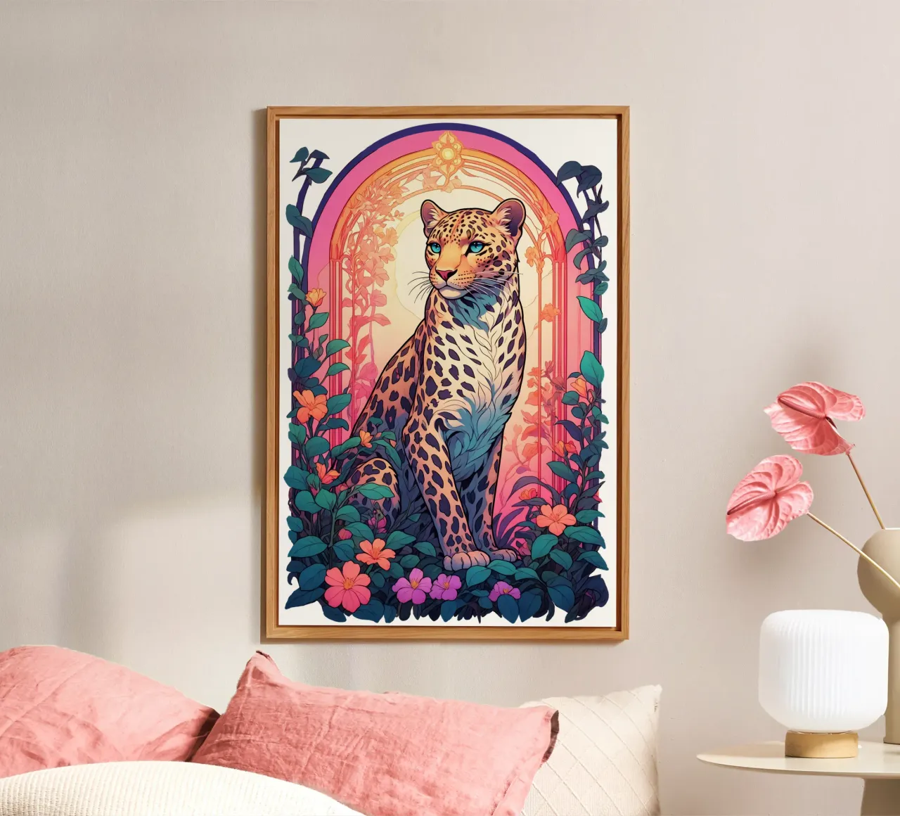 Leopard with Flowers Art Nouveau alluminio dibond da Eva Nev