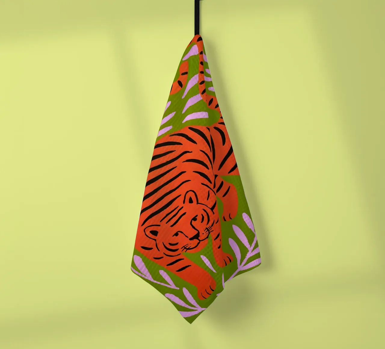 Tigre style Matisse - l'art de la jungle en orange & vert torchon de Studio Sori