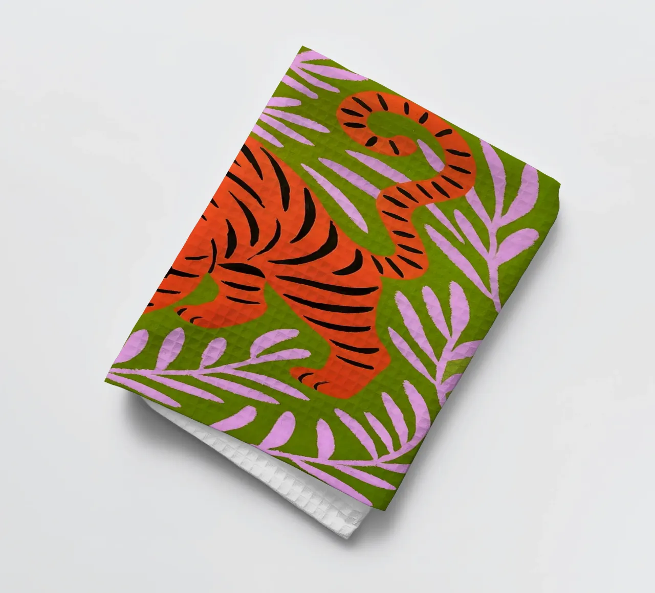 Tigre style Matisse - l'art de la jungle en orange & vert torchon de Studio Sori