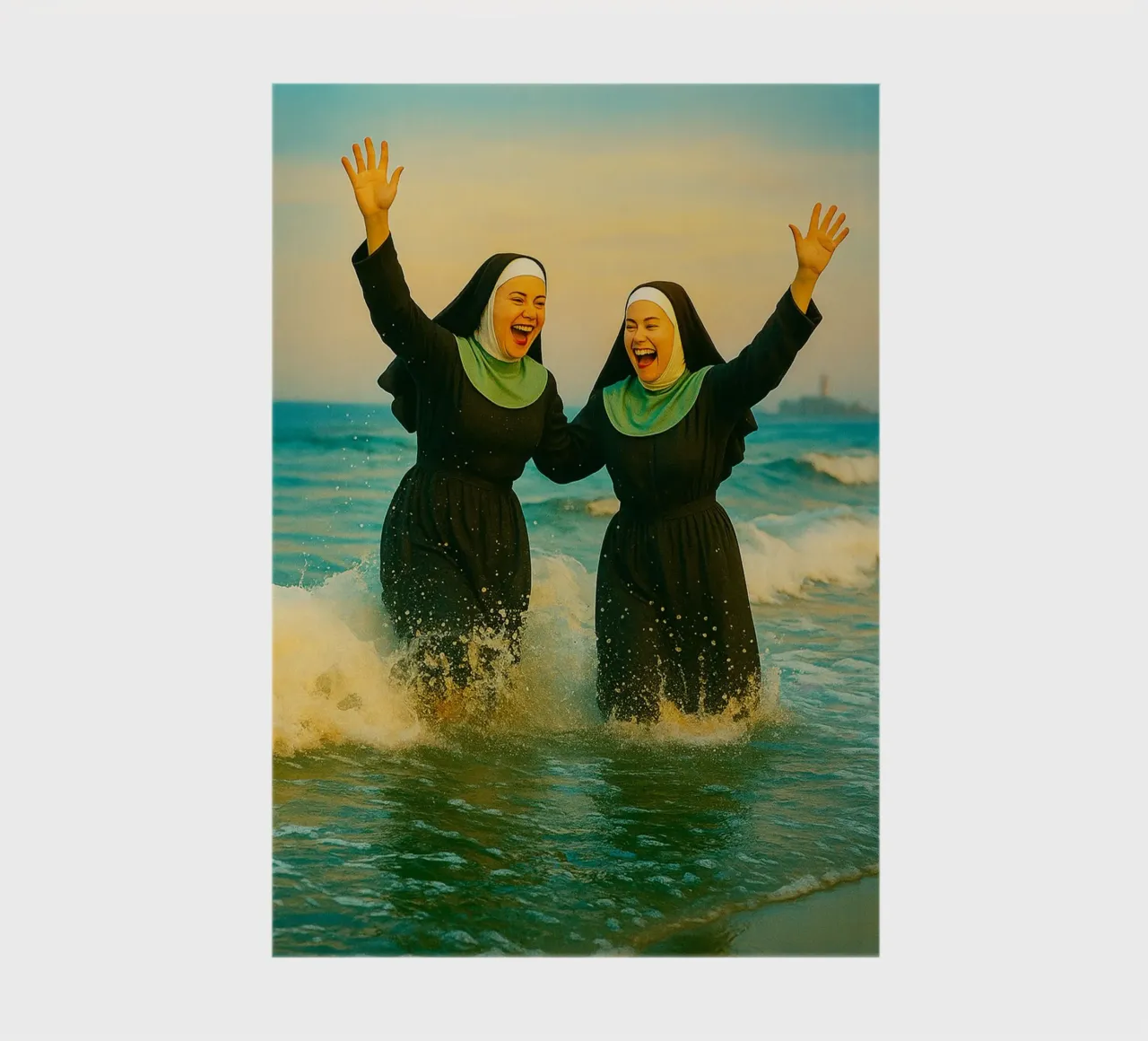 nun playing at the beach retro photography notebook by lottuz