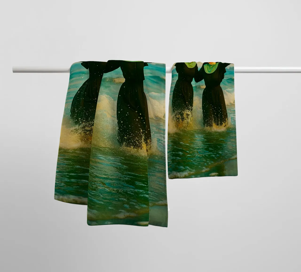 nun playing at the beach retro photography towel by lottuz