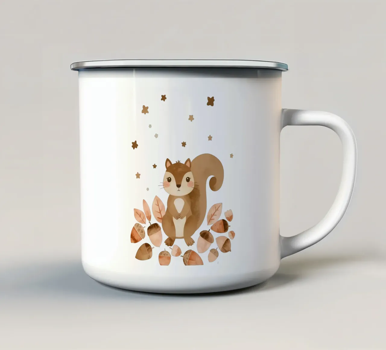 Carino lo scoiattolo con ghiande e foglie tazza in smalto da DesignDoodle