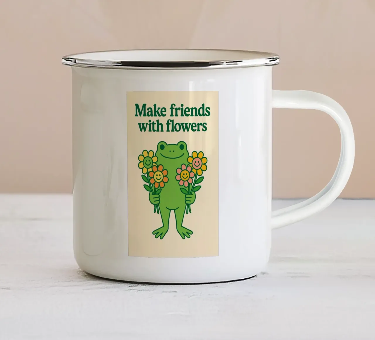 Fare amicizia con i fiori tazza in smalto da Taika Tori Art