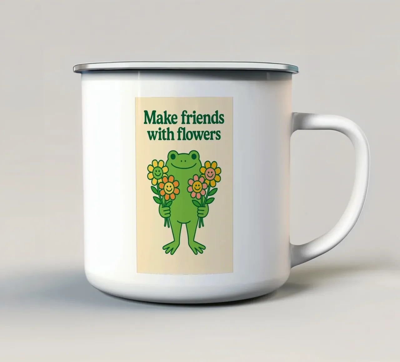 Fare amicizia con i fiori tazza in smalto da Taika Tori Art