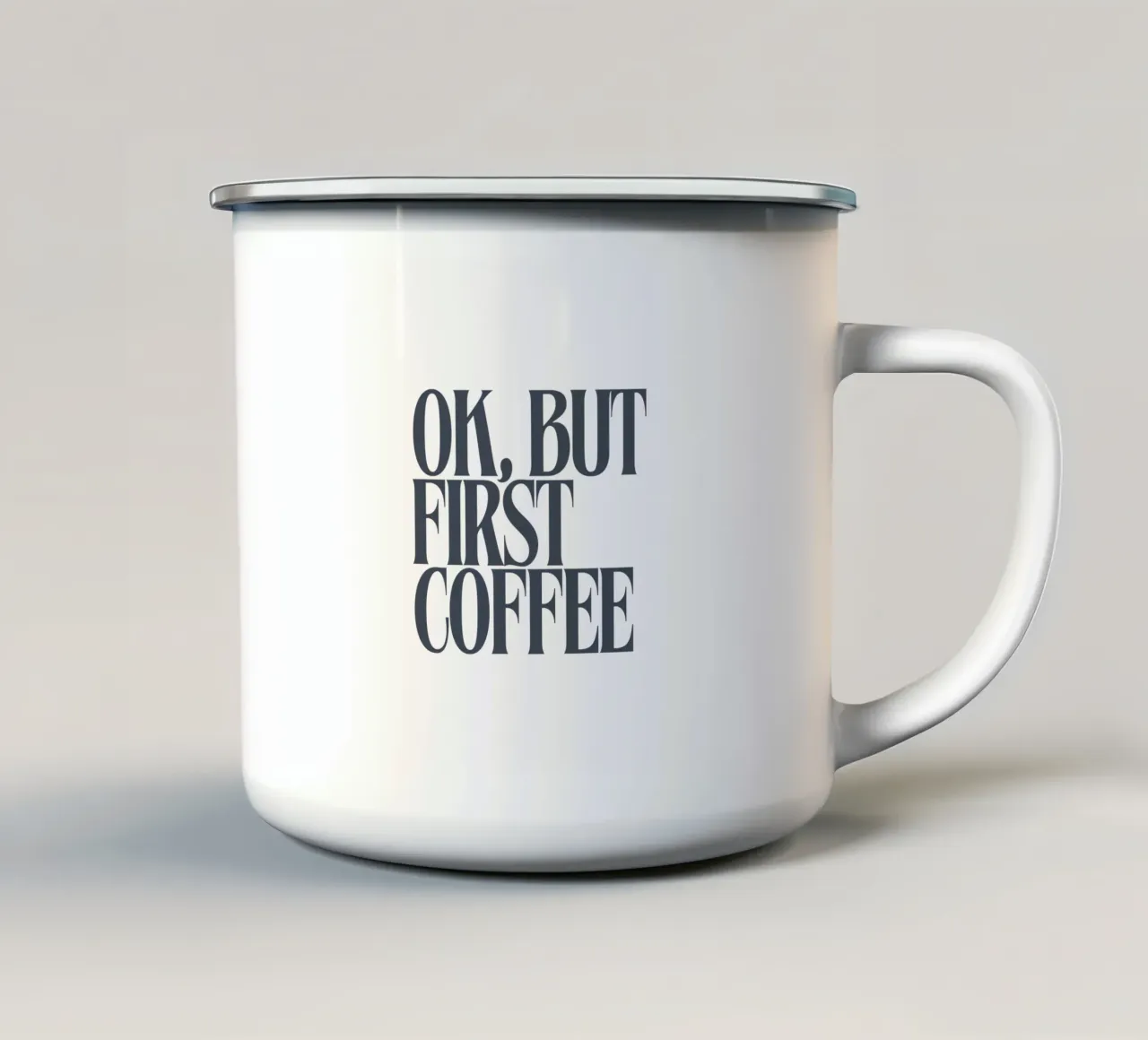OK, BUT FIRST COFFEE tazza in smalto da PurePeachStudio