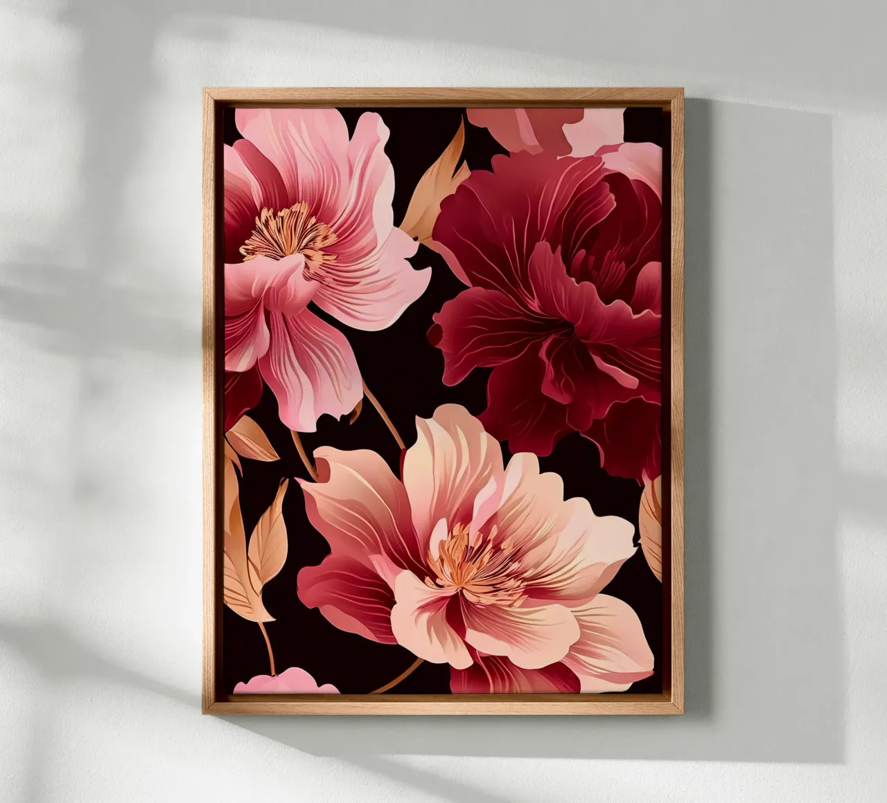 Arazzo floreale color cremisi e pesca tela con Cornice a cassetta da Artistic-shop