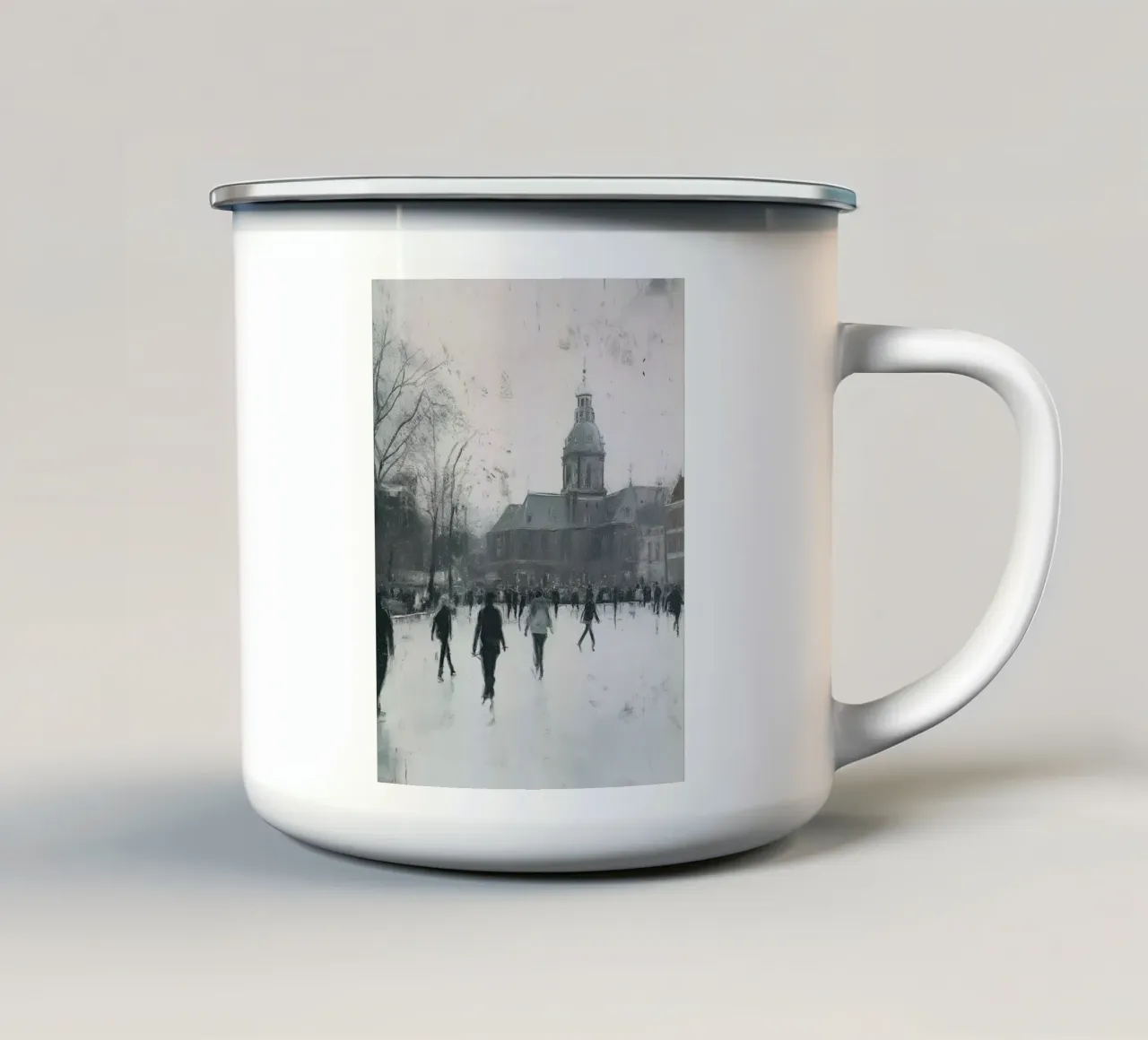 Pattinaggio invernale davanti alla cattedrale tazza in smalto da Cozy Vibes