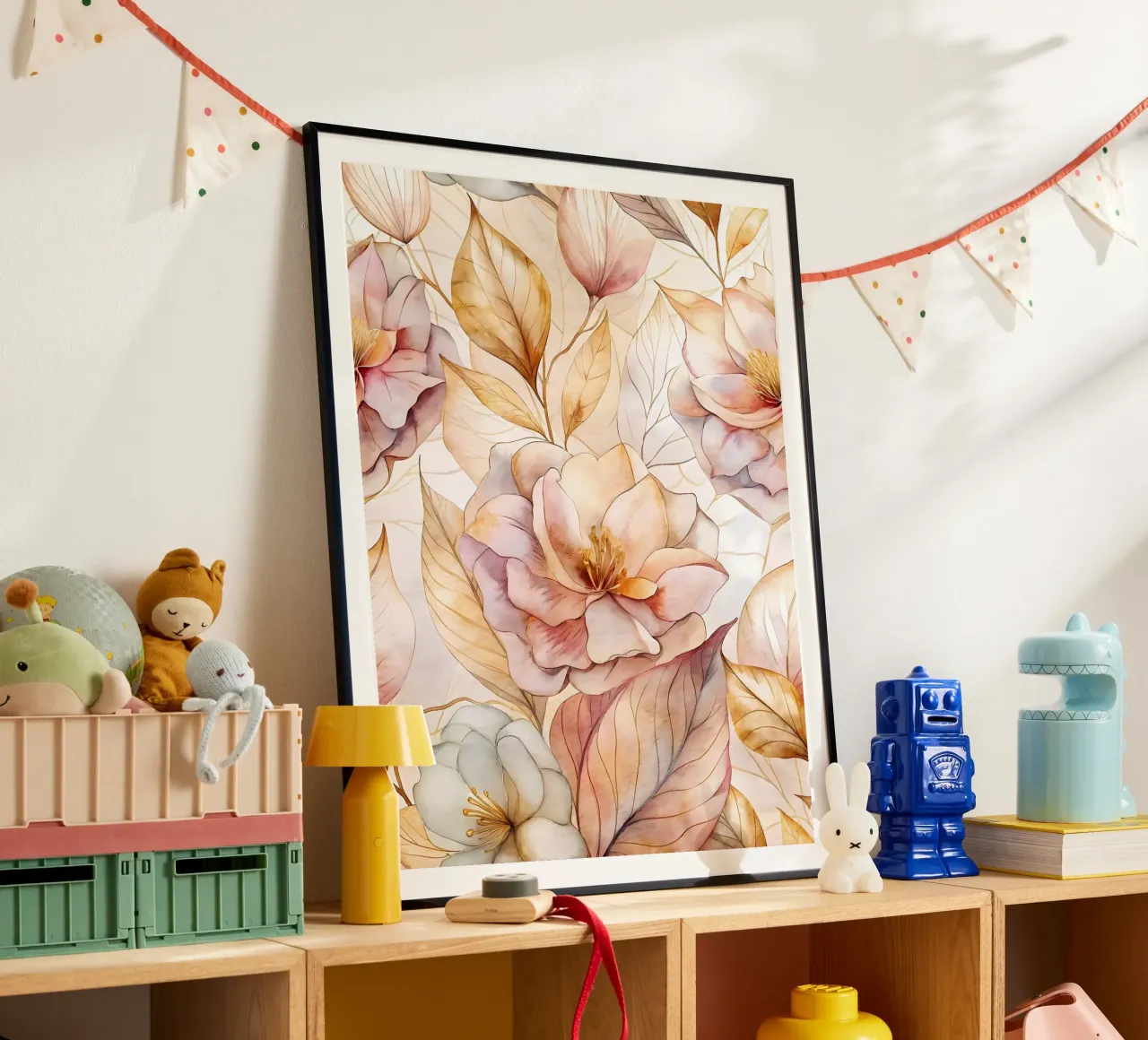 Arazzo floreale acquerellato poster con telaio in legno da Artistic-shop