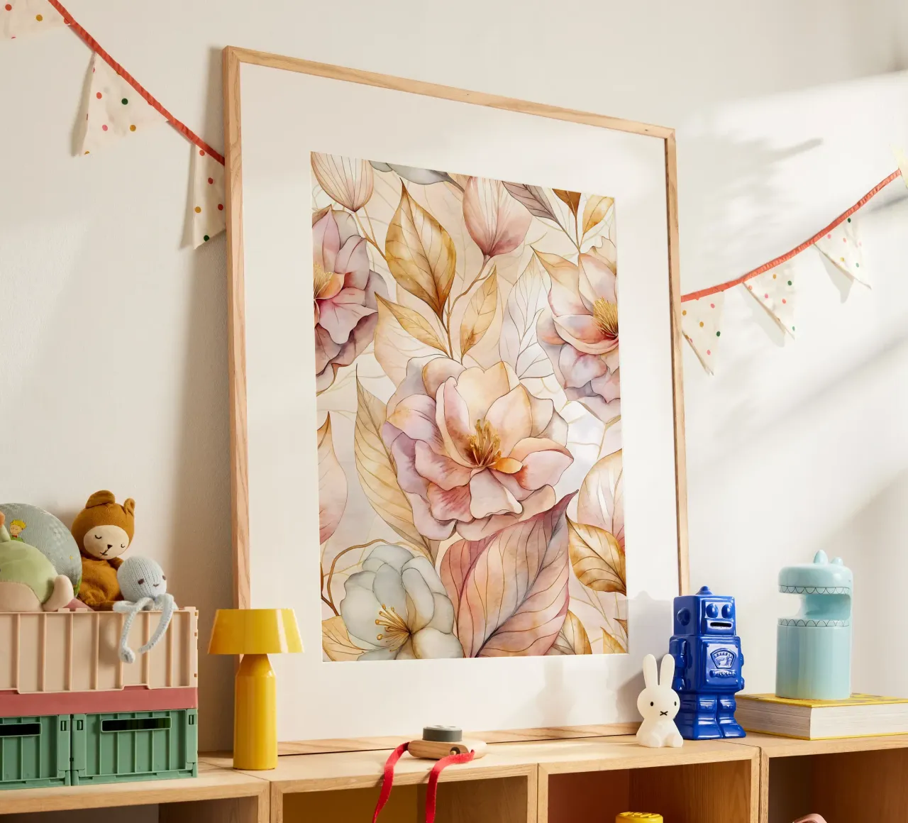 Arazzo floreale acquerellato poster con telaio in legno da Artistic-shop