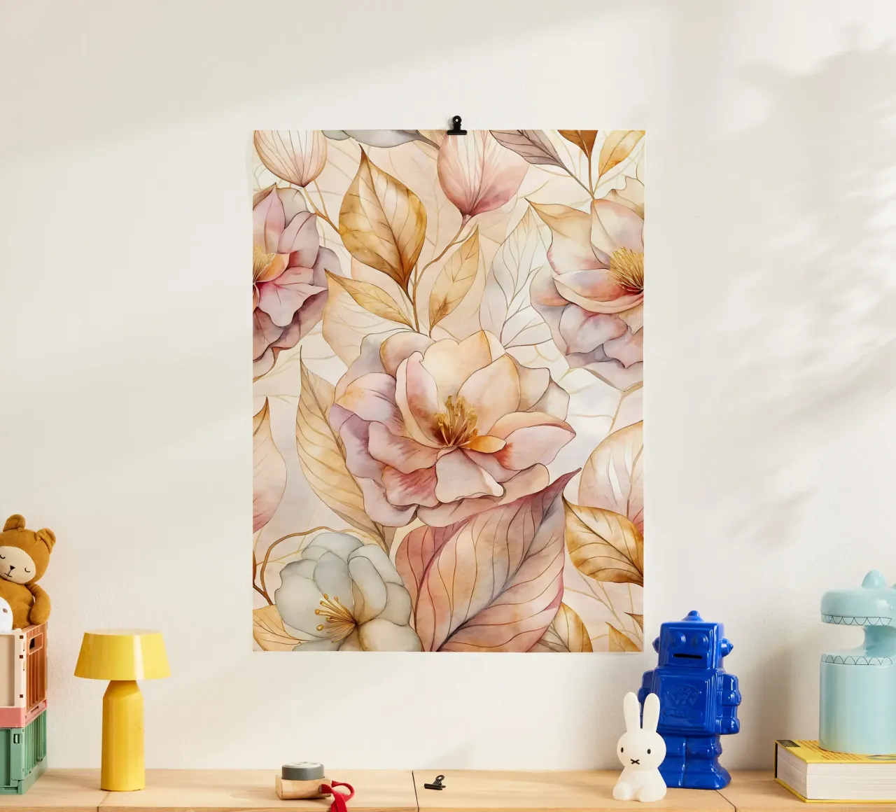 Arazzo floreale acquerellato poster con telaio in legno da Artistic-shop