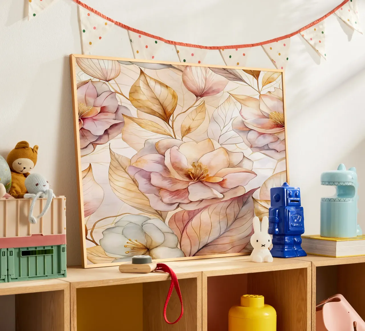 Arazzo floreale acquerellato poster con telaio in legno da Artistic-shop