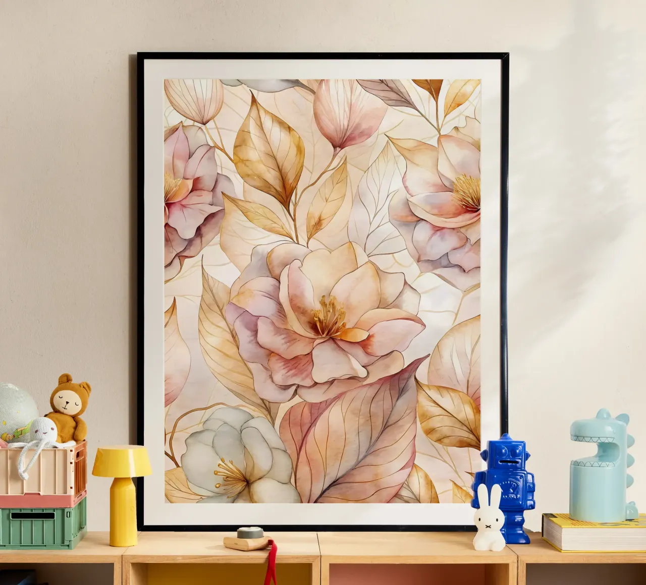 Arazzo floreale acquerellato poster con telaio in legno da Artistic-shop