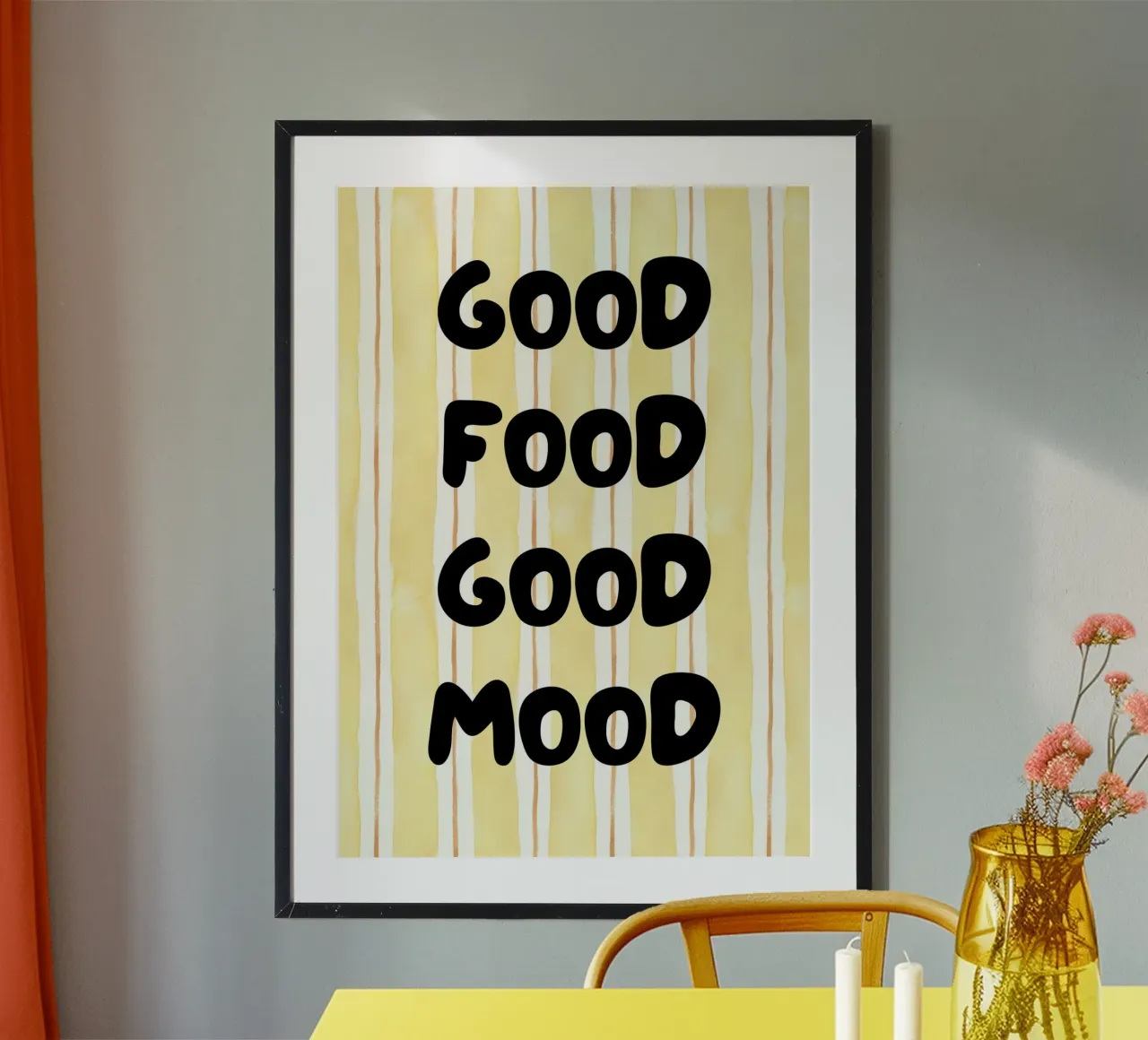 Good food good mood Poster mit Aluminium Rahmen von PinkCandyWalls