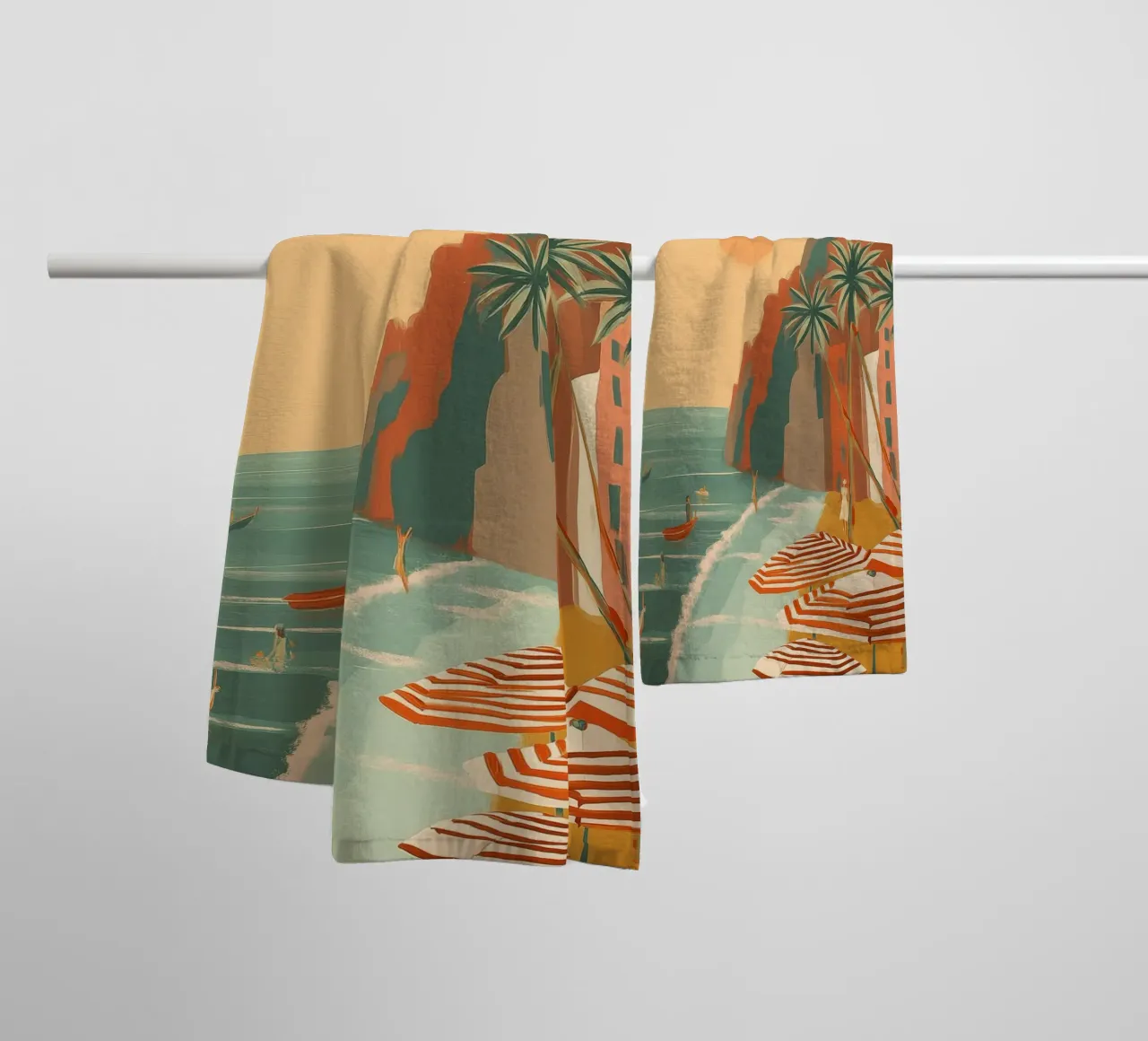 Umbrellas Waiting for the Tide asciugamano da bagno da Luca