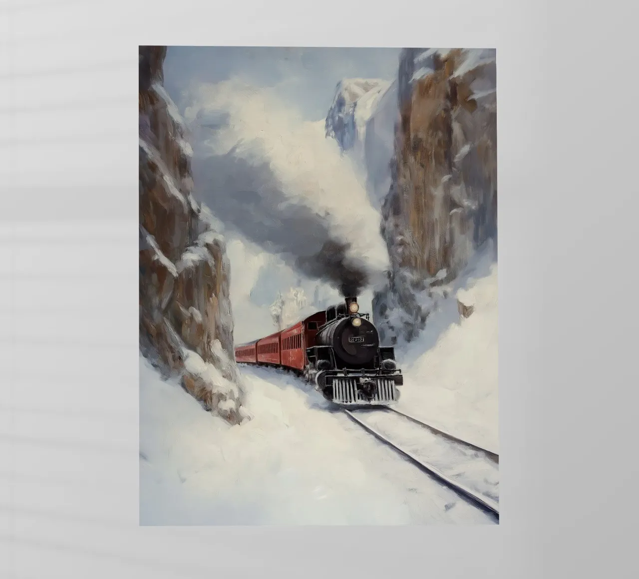 Treno d'inverno - Locomotiva a vapore nostalgica sulla neve pellicola backlit da Cozy Vibes