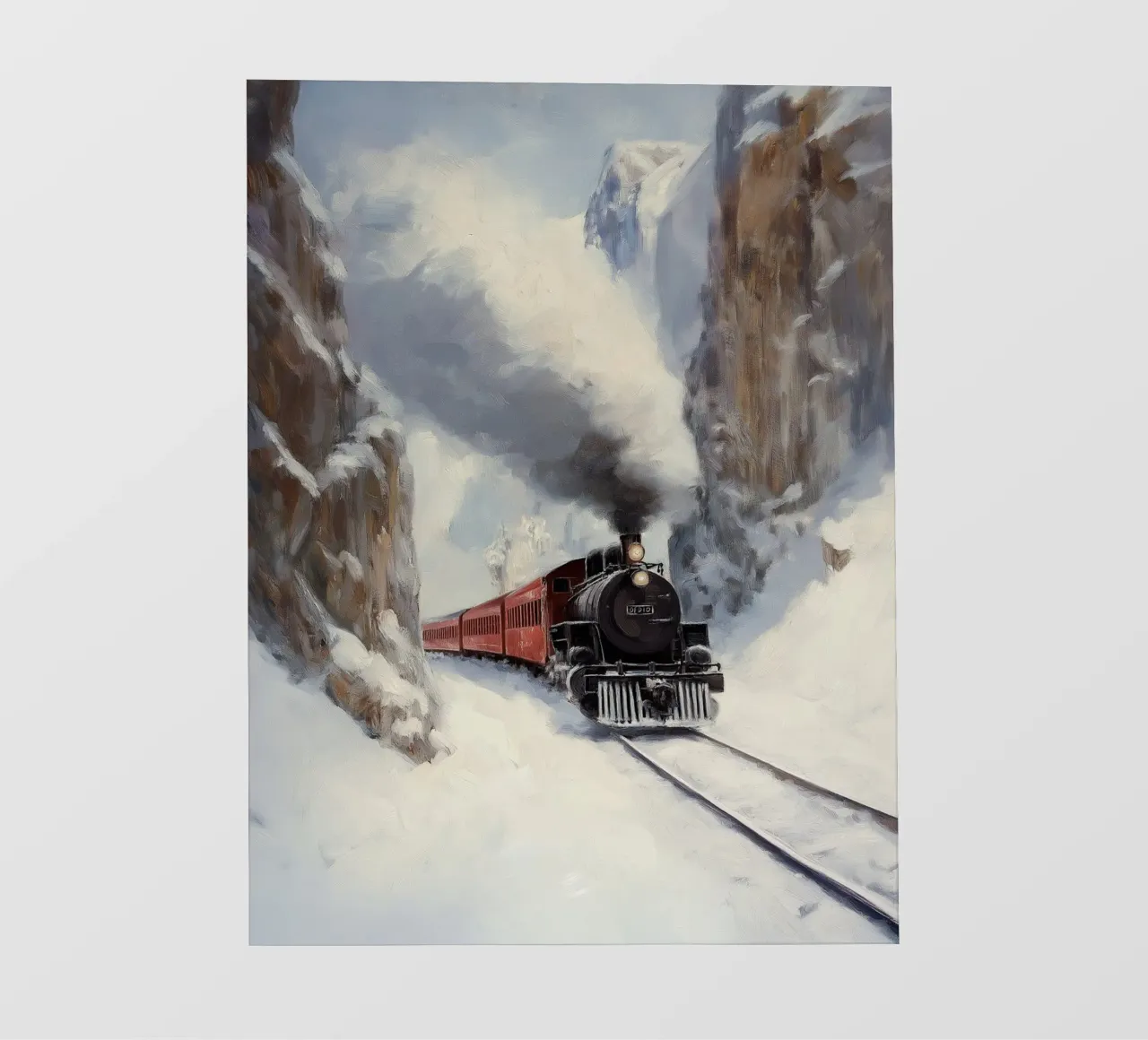 Treno d'inverno - Locomotiva a vapore nostalgica sulla neve pellicola backlit da Cozy Vibes
