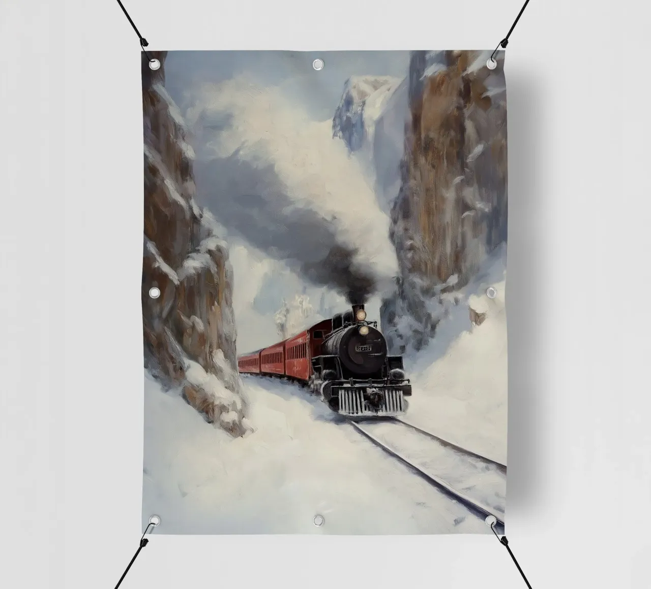 Treno d'inverno - Locomotiva a vapore nostalgica sulla neve telo in pvc da Cozy Vibes