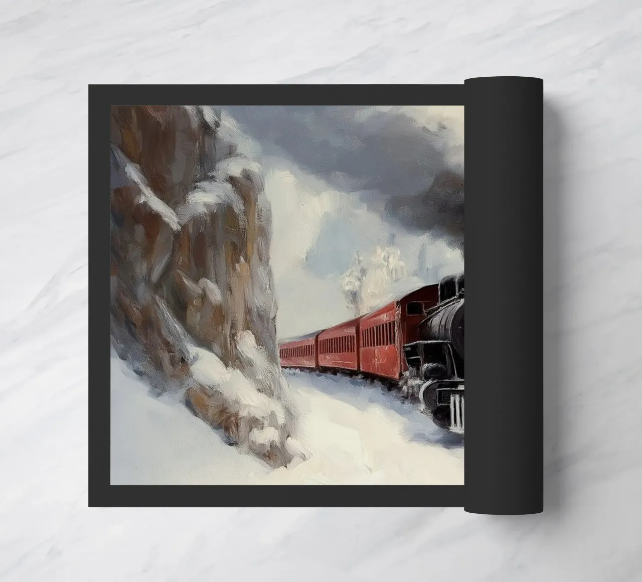 Treno d'inverno - Locomotiva a vapore nostalgica sulla neve zerbino da Cozy Vibes