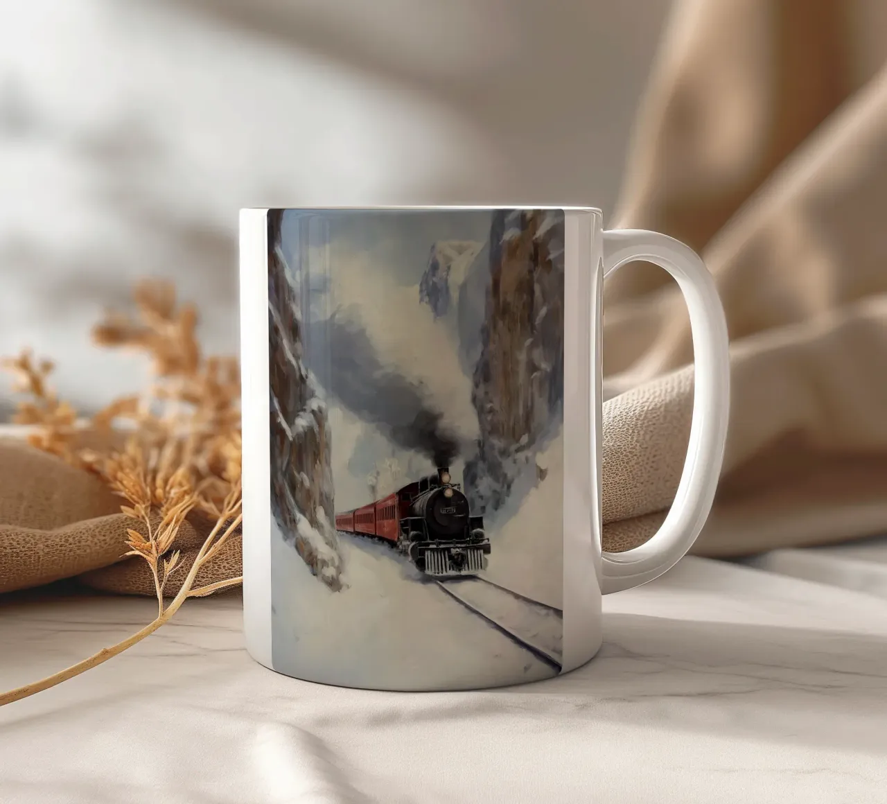 Treno d'inverno - Locomotiva a vapore nostalgica sulla neve tazza in ceramica da Cozy Vibes