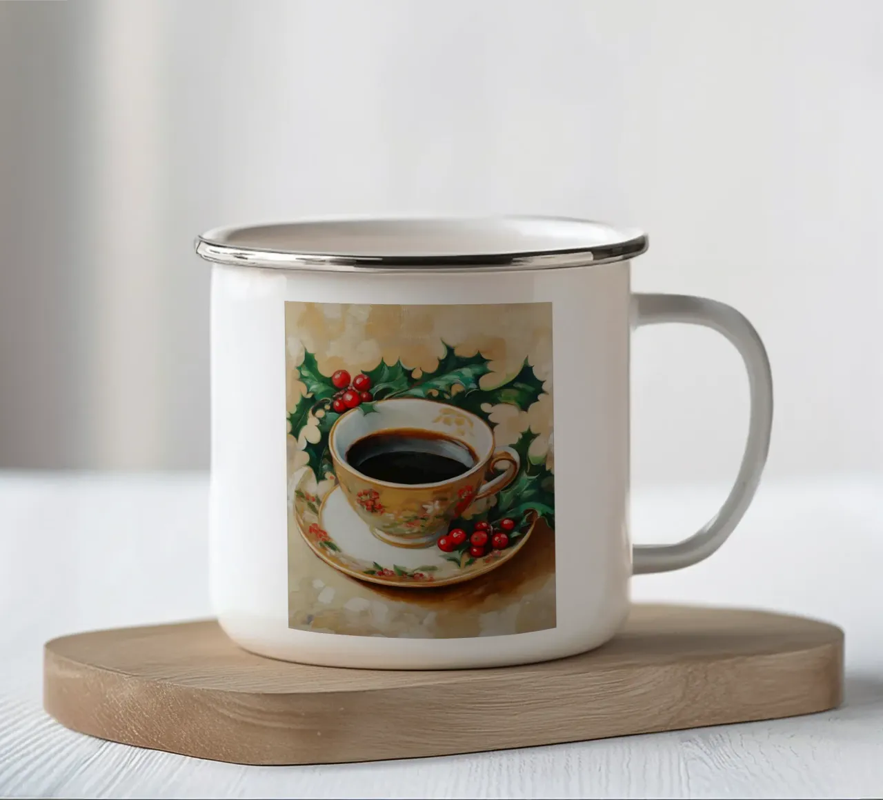 Caffè di Natale - Tazza festiva con agrifoglio tazza in smalto da Cozy Vibes