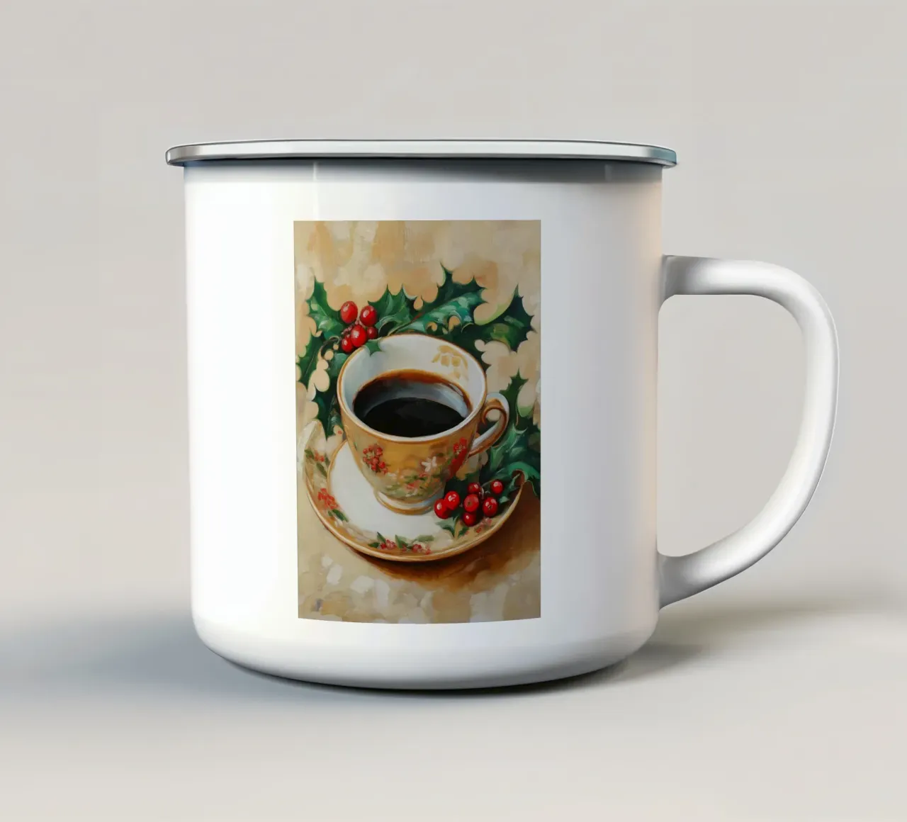 Caffè di Natale - Tazza festiva con agrifoglio tazza in smalto da Cozy Vibes