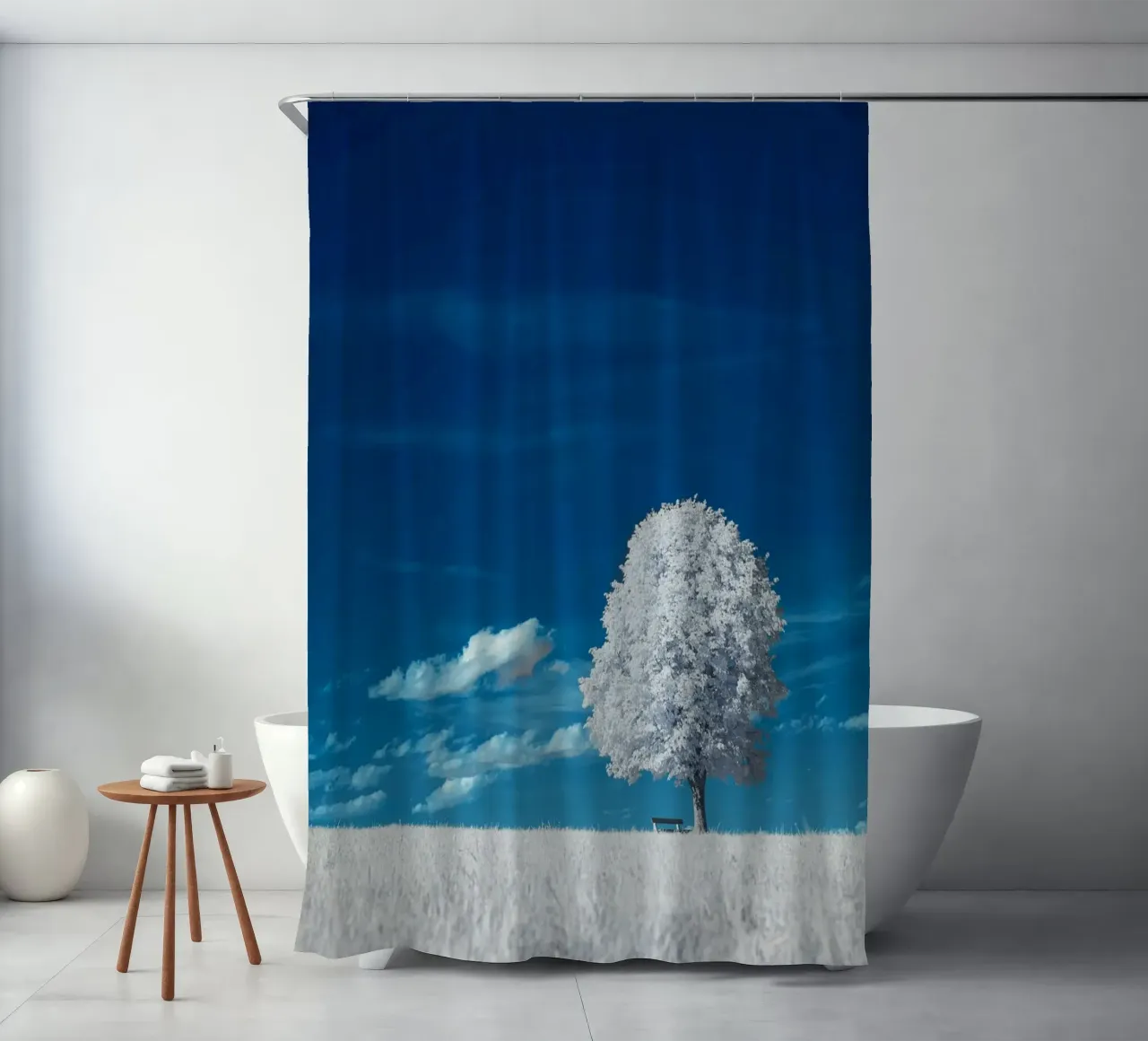 white field tree tenda da doccia da beney
