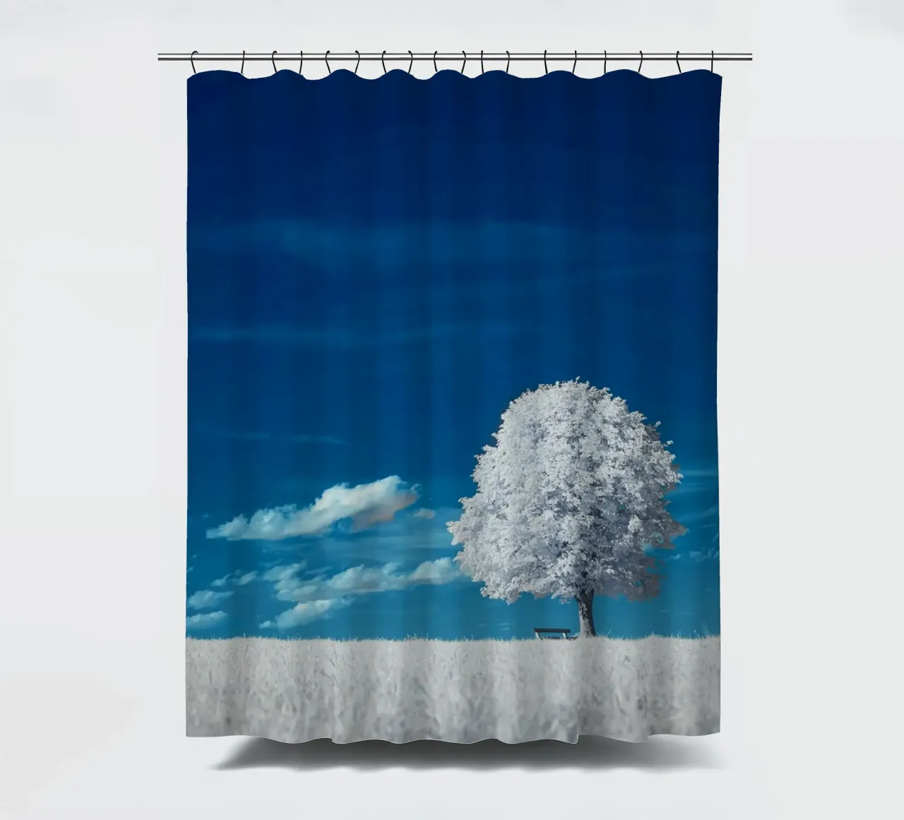 white field tree tenda da doccia da beney