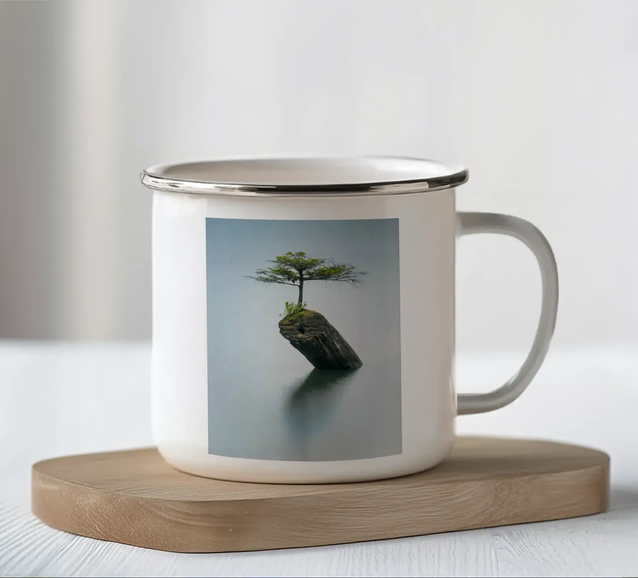 single tree on rock tazza in smalto da morgal