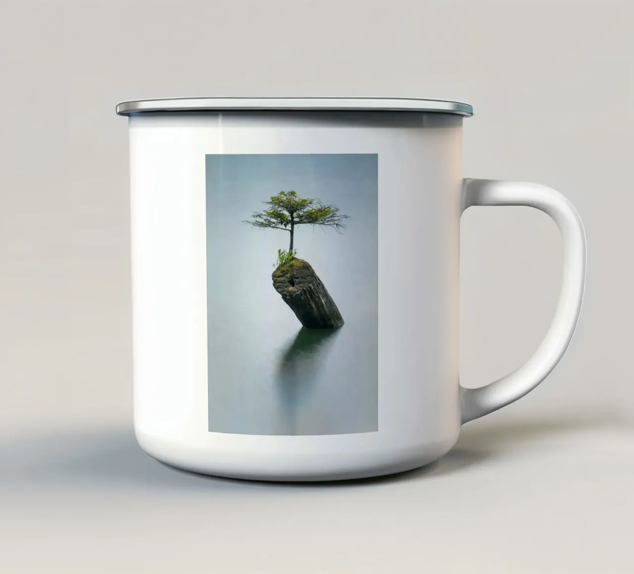 single tree on rock tazza in smalto da morgal