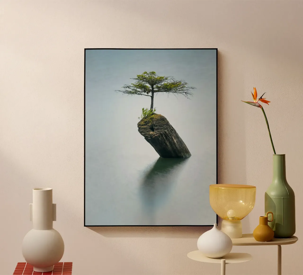 single tree on rock plexiglass da morgal