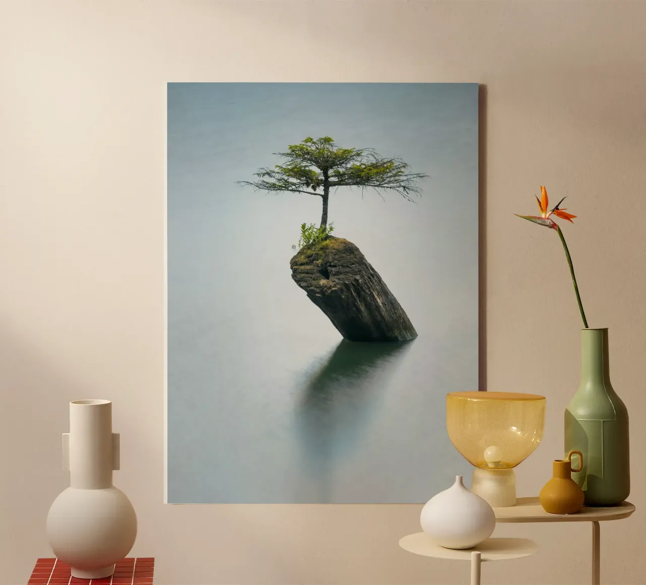 single tree on rock tela da morgal