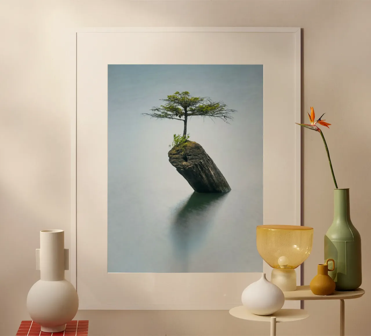 single tree on rock carta hahnemühle da morgal