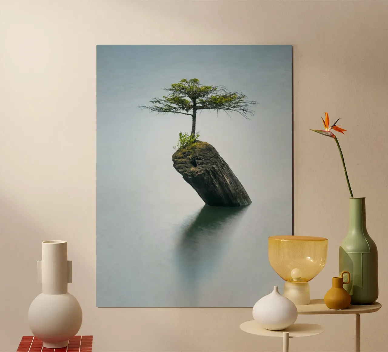 single tree on rock carta hahnemühle da morgal