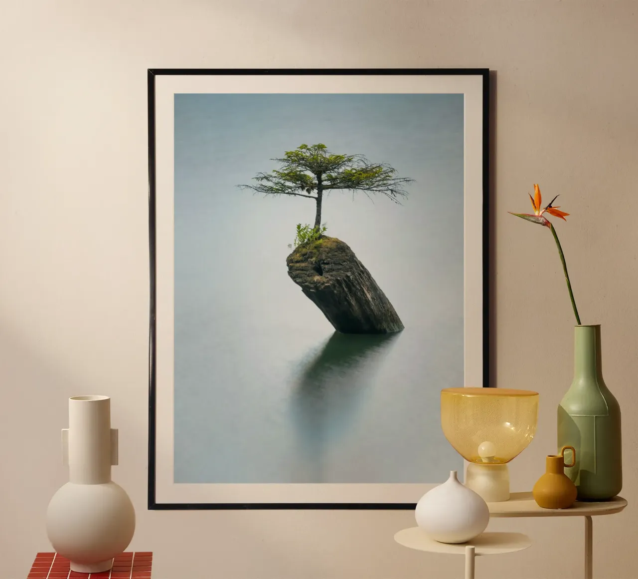 single tree on rock carta hahnemühle da morgal