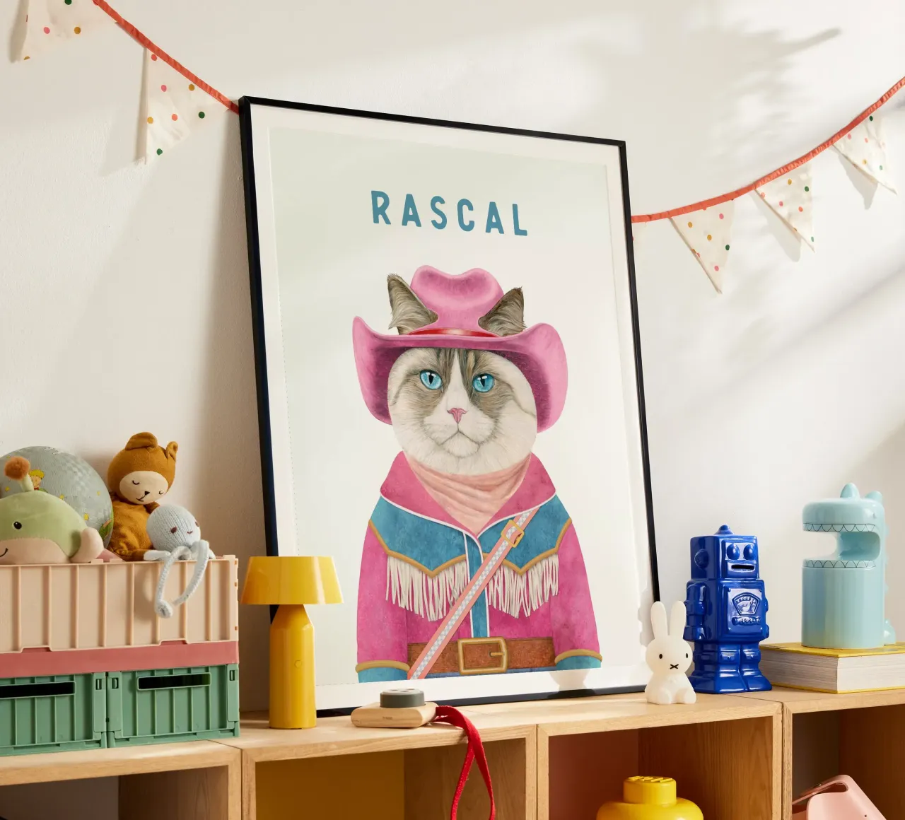 AJOUTER UN NOM - CHAT COWBOY - CHAT RAGDOLL poster avec cadre en bois de Animal Crew