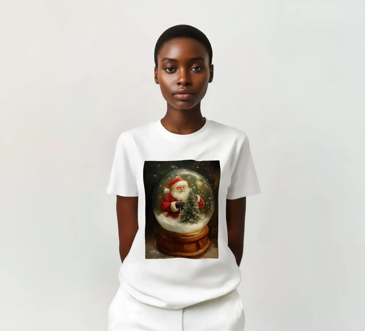 Babbo Natale con albero di Natale in una festosa palla di neve t-shirt da Cozy Vibes