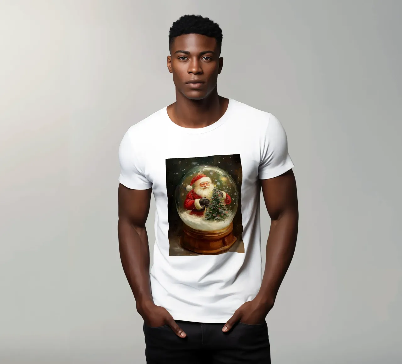 Babbo Natale con albero di Natale in una festosa palla di neve t-shirt da Cozy Vibes