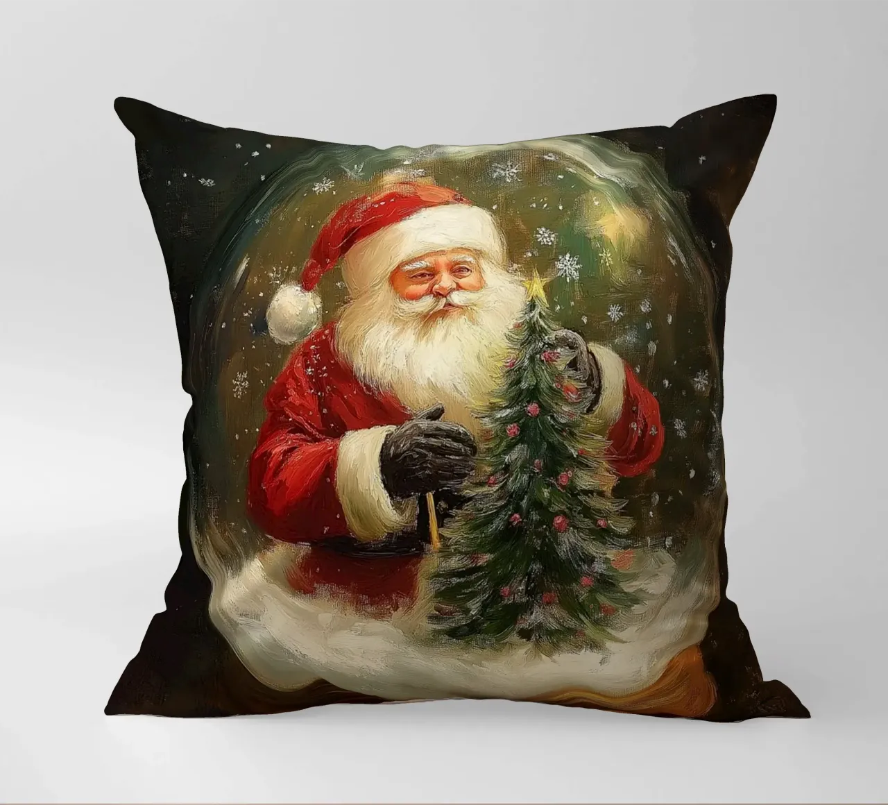 Babbo Natale con albero di Natale in una festosa palla di neve cuscino da Cozy Vibes