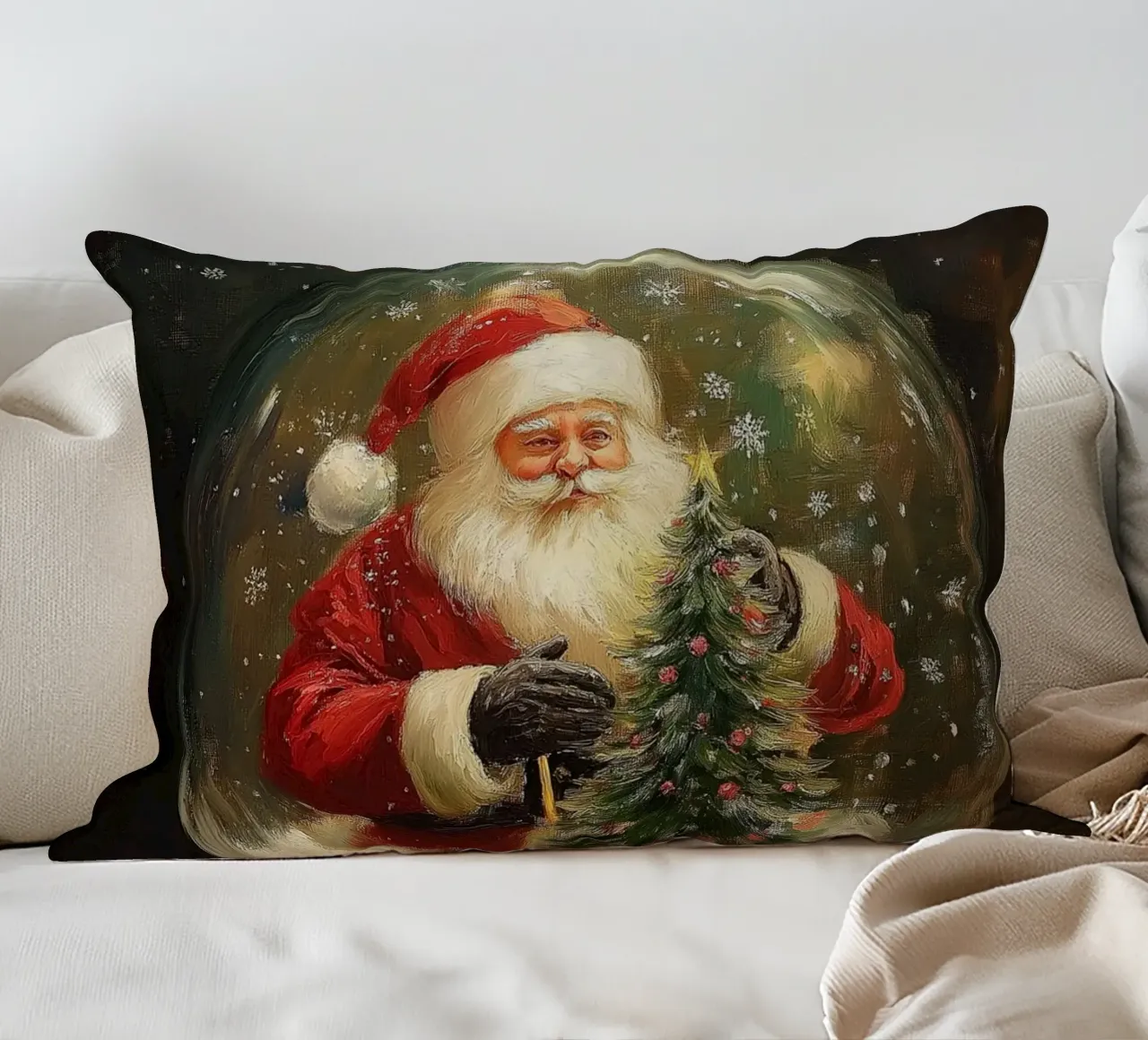 Babbo Natale con albero di Natale in una festosa palla di neve cuscino da Cozy Vibes