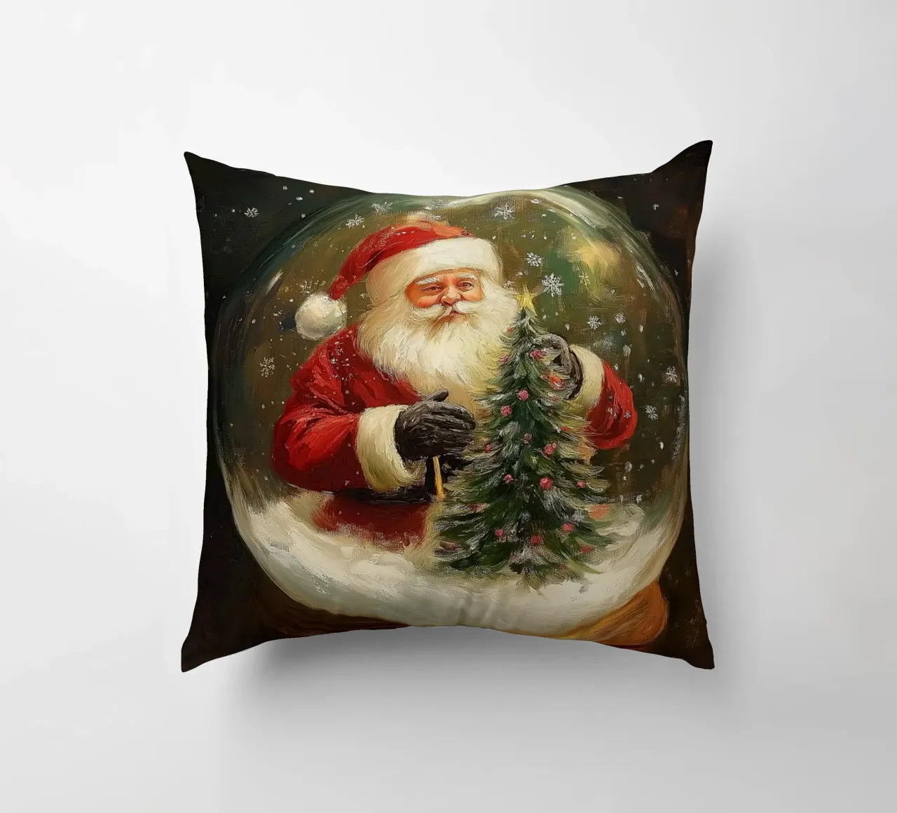 Babbo Natale con albero di Natale in una festosa palla di neve cuscino da Cozy Vibes