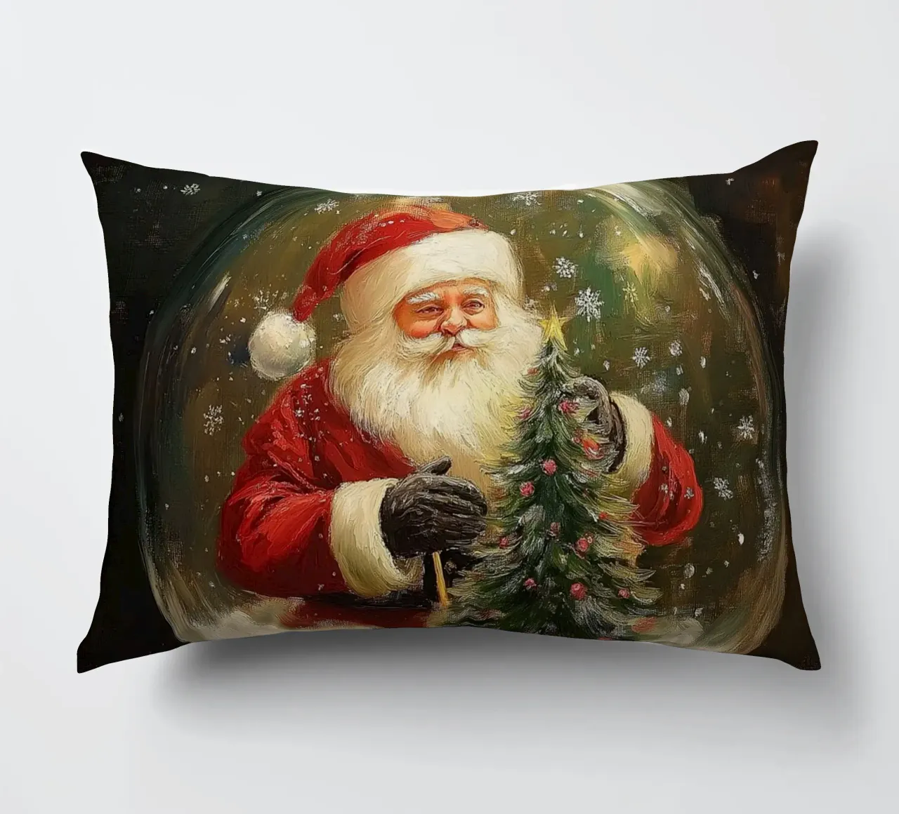 Babbo Natale con albero di Natale in una festosa palla di neve cuscino da Cozy Vibes